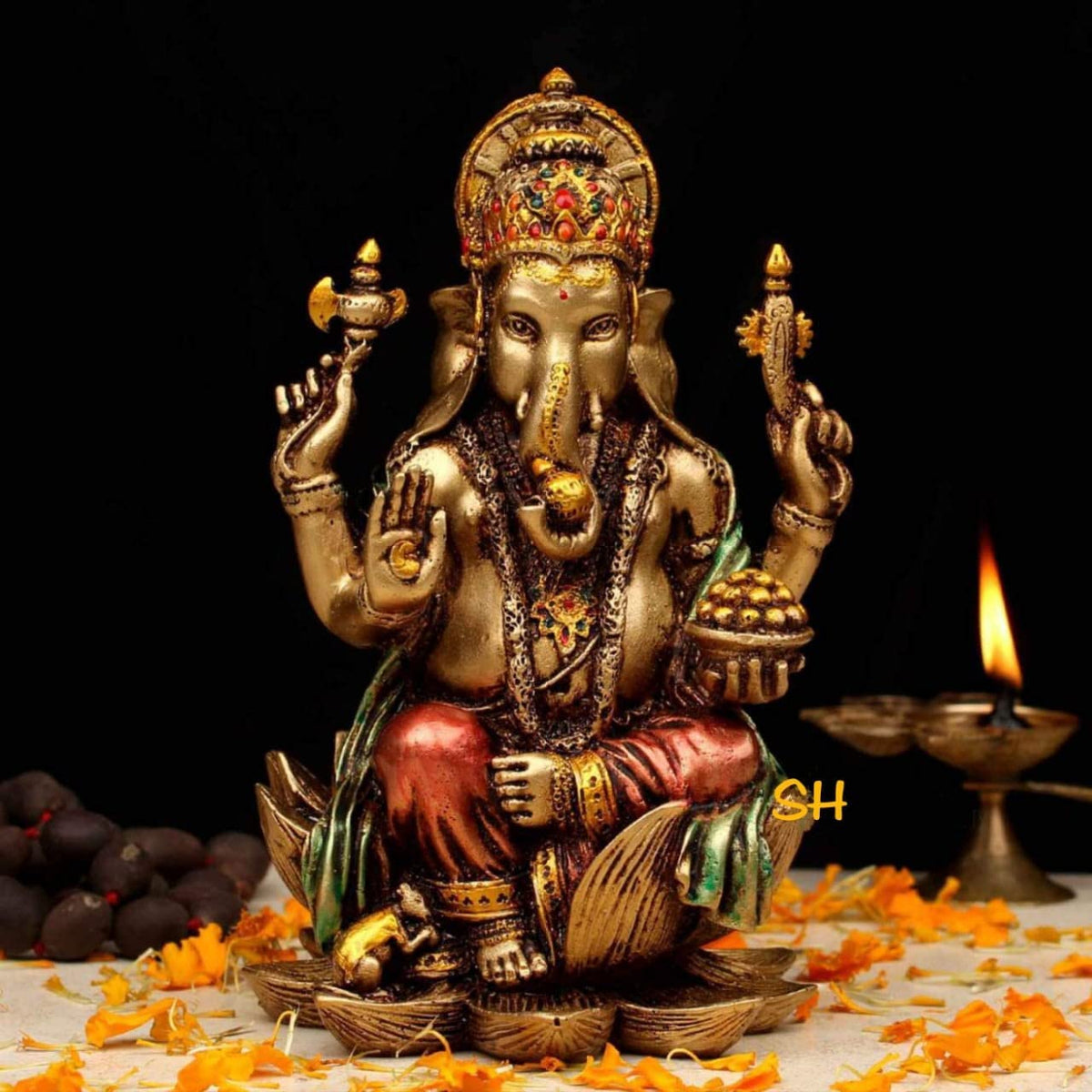 Lakshmi Ganesha Murti in Antique Finish - 7 Inch