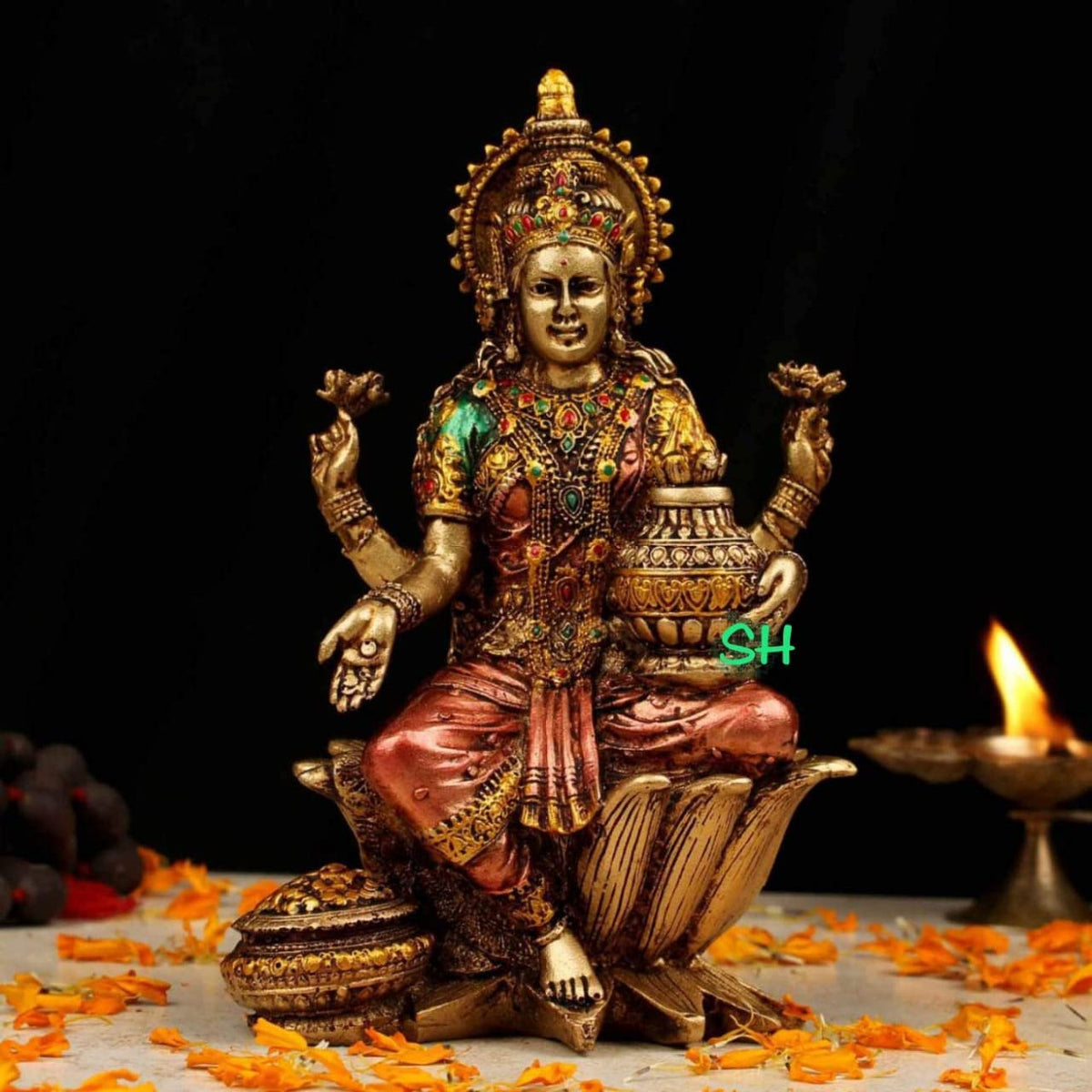 Lakshmi Ganesha Murti in Antique Finish - 7 Inch