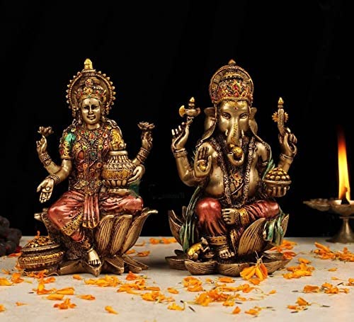 Lakshmi Ganesha Murti in Antique Finish - 7 Inch