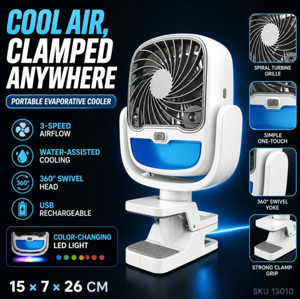 Portable Air Cooler,3-Speed USB Rechargeable Fan