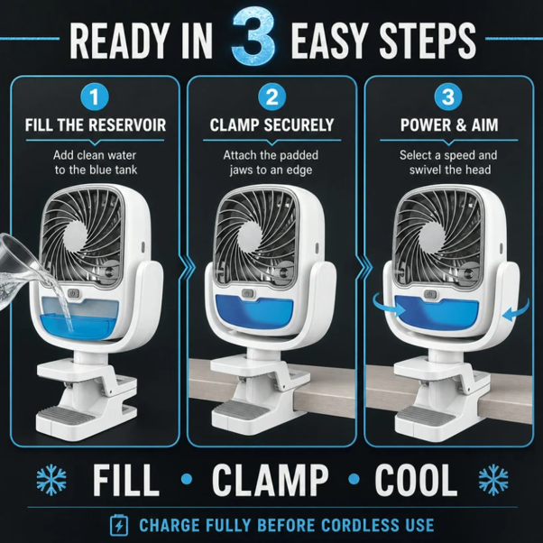 Portable Air Cooler,3-Speed USB Rechargeable Fan